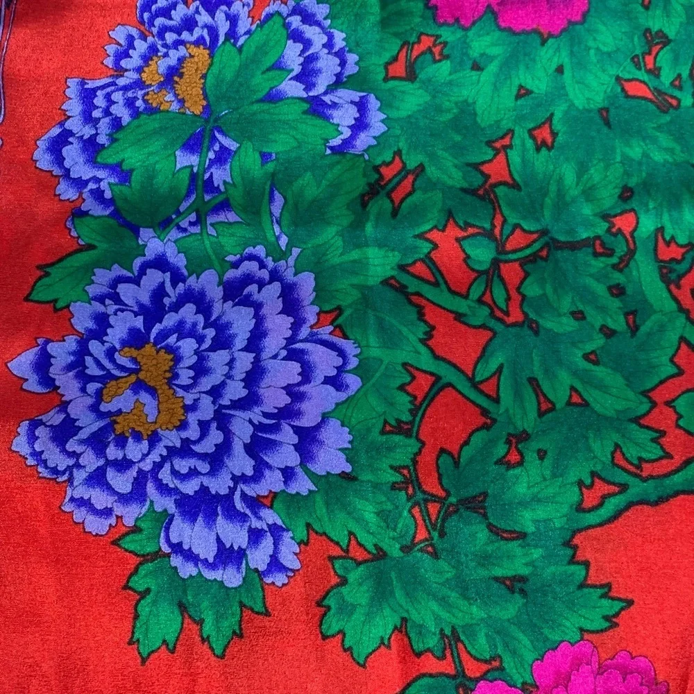 Vintage floral silk scarf red, blue, green, pink